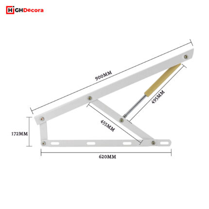 90 Kg White Pneumatic Storage Bed Lift Mechanism - Measurement