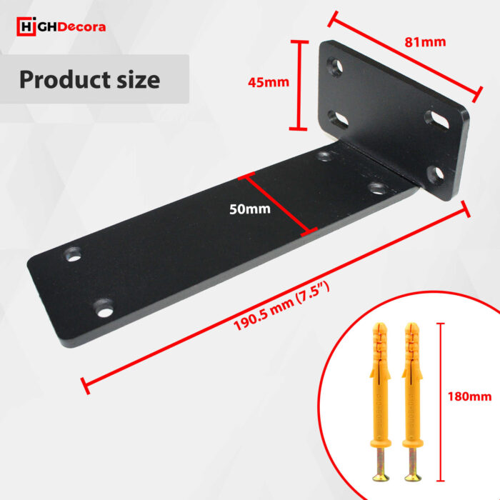 Industrial Floating Shelf 7.5 Inch T-Support Bracket - Measurements 2