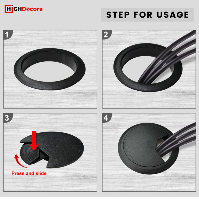 80mm Black Desk Cable Hole Cover Grommet - Application