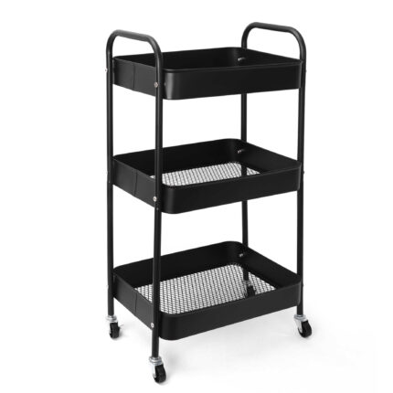 Black 3 Tier Rolling Utility Storage Shelf Trolly - Main