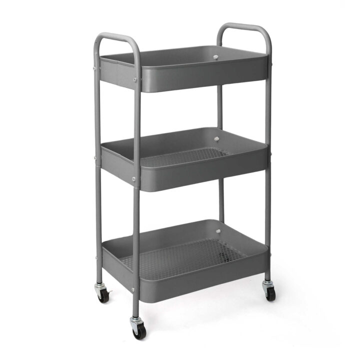 Grey 3 Tier Rolling Utility Storage Shelf Trolly - Main