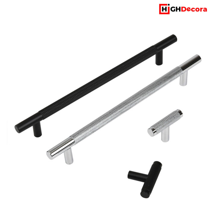 Highdecora Black Knurled T-Bar Wardrobe Pull Handles - All