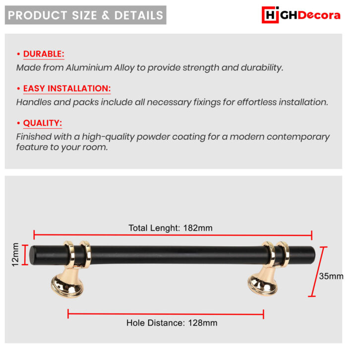 Highdecora Dual T-Bar Cabinet Pull Handles - Size