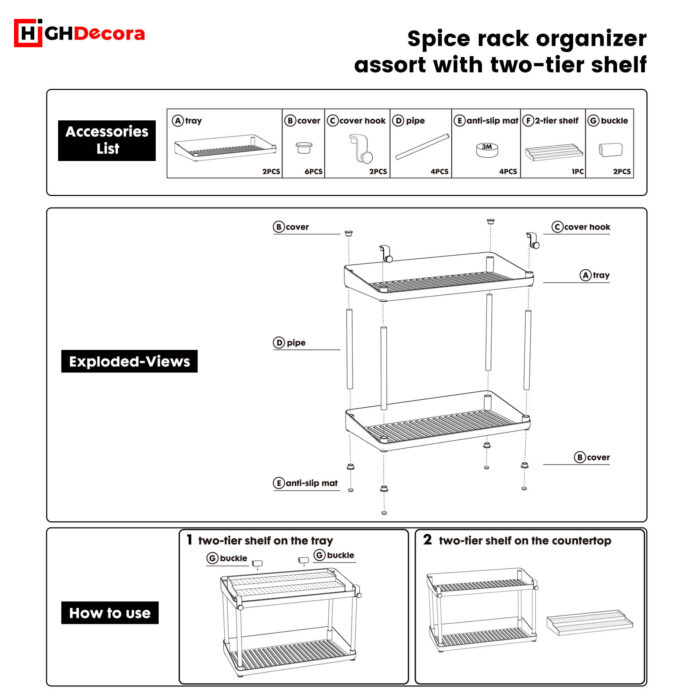 White 2 Tier Kitchen Countertop Storage Organiser Rack - Guide