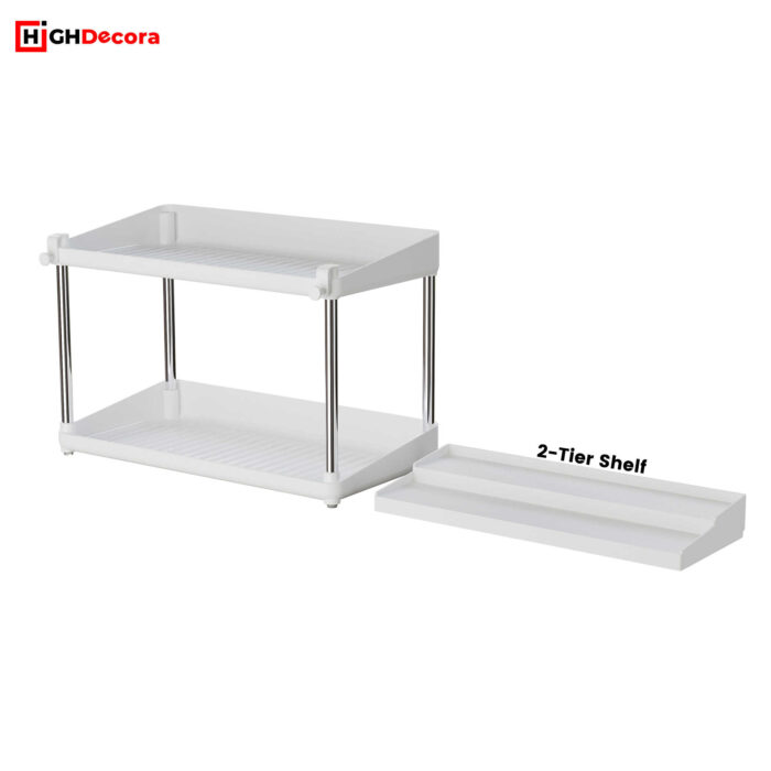 White 2 Tier Kitchen Countertop Storage Organiser Rack - Slide