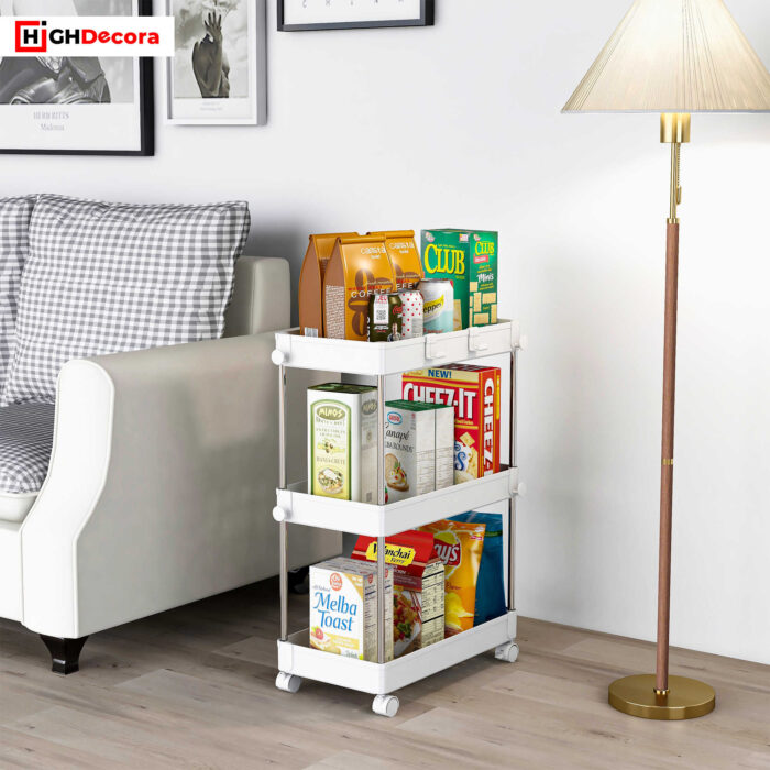 White 3 Tier Rolling Utility Storage Shelf Cart - Render 3