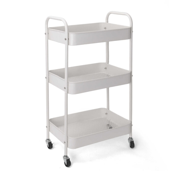 White 3 Tier Rolling Utility Storage Shelf Trolly - Main