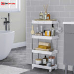 White 4 Tier Rolling Utility Storage Shelf Cart - Render 1