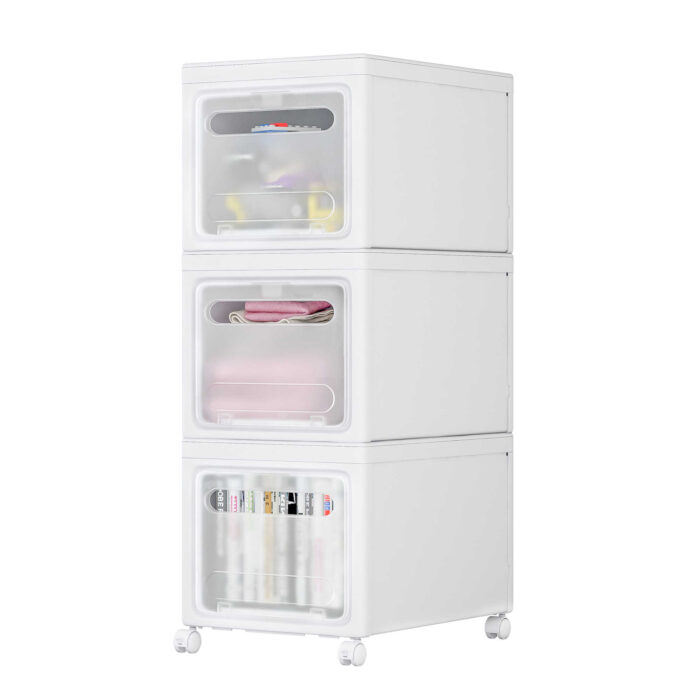 White Wheeled Stackable Storage Boxes With Lids - Main