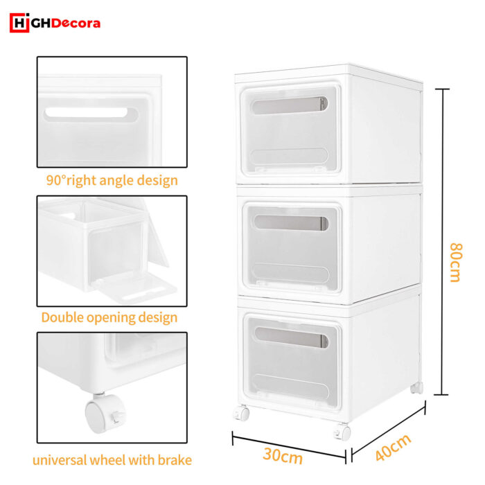 White Wheeled Stackable Storage Boxes With Lids - Size